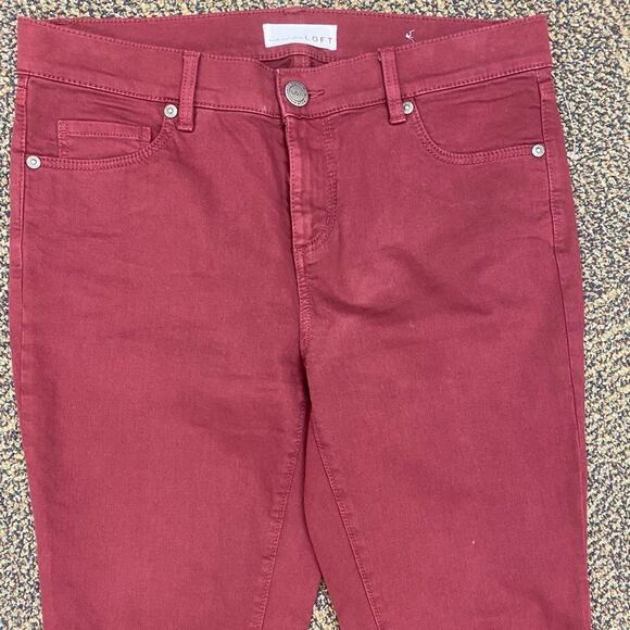 Ann Taylor Loft Wine Red Denim Modern Skinny Cropped Jeans w/ Raw Hem - Picture 4 of 9
